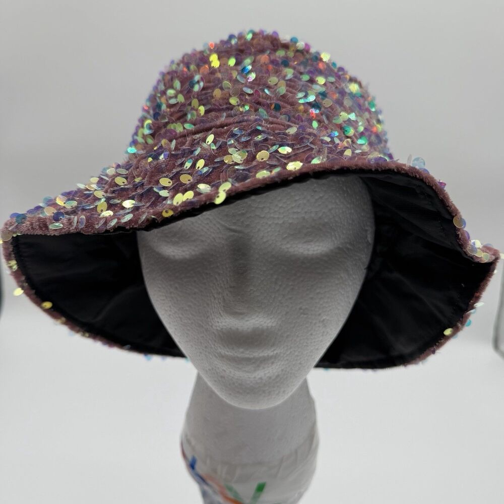 Natalie Mills Gemma Pink Bucket Hat Sequins Velvet Fashion Bling Hip Hop Sparkle